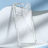 A clear phone case is displayed on a white surface with a light blue background. Produktbild-Vorschau