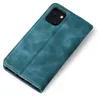 A teal flip phone case for an iPhone 15 is shown at an angle on a white background. Produktbild-Vorschau