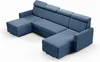 A blue sectional sofa with adjustable headrests is shown from a slightly elevated angle against a white background. Podgląd zdjęcia produktu