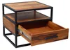 A wooden nightstand with a black metal frame and an open drawer. Podgląd zdjęcia produktu
