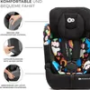A close-up view of a car seat with illustrative graphics highlighting its features. Produktbild-Vorschau