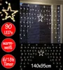 A collage showing star-shaped LED string lights for decoration, with text overlays indicating product features. Produktbild-Vorschau