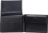 An open black leather wallet is shown against a white background. Produktbild-Vorschau