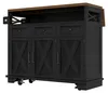 A black kitchen island with a wooden top, shown from a three-quarter front view. Náhled obrázku produktu