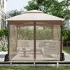 A gazebo set up on a wooden deck in a backyard, furnished with outdoor seating and a coffee table. Náhled obrázku produktu