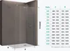 A shower enclosure with a size chart next to it. Produktbild-Vorschau