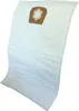 A white vacuum cleaner bag with a brown connector flap is shown against a white background. Produktbild-Vorschau