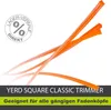 Close-up of orange trimmer line against a white background, with marketing text at the bottom. Produktbild-Vorschau