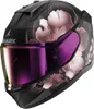 A black motorcycle helmet with a pink floral design and a purple visor. Anteprima dell’immagine prodotto