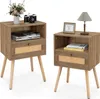 Rattanowy stolik nocny zestaw 2, szafki nocne boho z nogami Podgląd zdjęcia produktu 1