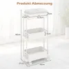 A white 3-tier rolling cart with dimensions indicated by text and lines. Produktbild-Vorschau