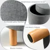 A collage of close-up images highlighting different features of a round storage ottoman. Produktbild-Vorschau