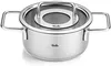 A stainless steel pot with a glass lid and handles, shown from a slightly elevated front-left angle against a white background. Produktbild-Vorschau