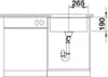 A technical drawing showing a kitchen sink and dishwasher with dimensions. Produktbild-Vorschau