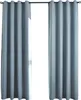 Two blue curtains hanging from a curtain rod against a white background. Produktbild-Vorschau