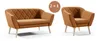 A couch set consisting of a two-seater sofa and an armchair, both in a light brown color with diamond-shaped tufting and light wooden legs, presented on a white background. Voir les images du produit