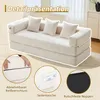 A modular sofa bed shown in a living room setting, with close-up details of its features. Voir les images du produit