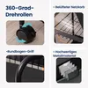 Collage of close-up images highlighting features of a narrow metal serving trolley. Produktbild-Vorschau