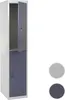 A tall, two-compartment metal locker with one door open, shown against a white background. Two color swatches are displayed to the right of the locker. Anteprima dell’immagine prodotto
