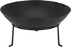 A black metal fire bowl on a stand, shown from a front-side angle against a white background. Produktbild-Vorschau