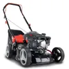 A black gasoline lawnmower with red accents is shown against a white background. Produktbild-Vorschau