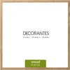 A square wooden picture frame with text overlays. Produktbild-Vorschau