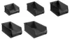 Five black storage bins are arranged in a grid on a white background. Produktbild-Vorschau