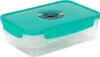 A rectangular vacuum food container with a teal lid and transparent base, shown from a slightly elevated front-left angle on a white background. Produktbild-Vorschau