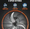 A close-up of a large industrial fan with text overlay describing its speed settings and airflow. Podgląd zdjęcia produktu