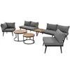 A set of outdoor furniture including sofas, chairs, and coffee tables, arranged on a white background. Produktbild-Vorschau