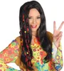Hippie Perücke 55 cm Langhaar schwarz Zöpfe mit roten Bändern & Perlen für Damen Kostüm-Zubehör SALE Fasching Karneval  70er Jahre Mottoparty Schlagermove Produktbild-Vorschau