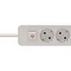 A close-up shot of a white power strip with a switch and two sockets. Produktbild-Vorschau