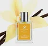 A bottle of Acca Kappa Vaniglia Fior di Mandorlo Eau de Parfum is displayed in front of a large yellow flower and vanilla beans. Podgląd zdjęcia produktu