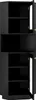A black corner cabinet with two doors, one of which is open to reveal shelves. Produktbild-Vorschau