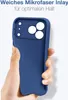 A hand holding a blue phone case against a white background. Produktbild-Vorschau
