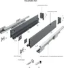 An exploded diagram of drawer slides and related hardware, with labels in German. Produktbild-Vorschau