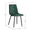 A green chair with dimensions indicated by lines and text. Produktbild-Vorschau