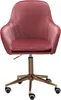 A pink velvet office chair with a rose gold base and wheels, shown from the front against a white background. Produktbild-Vorschau