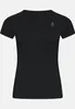 Schwarzes kurzärmeliges T-Shirt mit Rundhalsausschnitt und grauem Odlo-Logo auf der linken Brustseite Produktbild-Vorschau