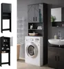 A bathroom or laundry room setting with a washing machine and storage cabinets. Produktbild-Vorschau