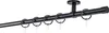 A black curtain rod with rings, mounted to a ceiling. Produktbild-Vorschau