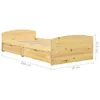A wooden bed frame with two drawers, shown from the side with dimensions indicated. Produktbild-Vorschau