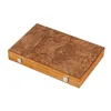 A closed wooden box with a burl wood lid and silver clasps, presented on a white background. Produktbild-Vorschau