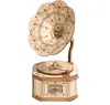 A 3D wooden puzzle gramophone on a white background. Podgląd zdjęcia produktu
