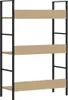 A three-tiered shelf unit with black metal frame and light wood shelves, presented against a white background. Podgląd zdjęcia produktu