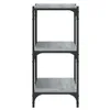 A three-shelf bookcase with a gray wood grain finish and black metal frame, shown against a white background. Podgląd zdjęcia produktu