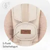 A close-up view of a baby bouncer's harness system, highlighting the 5-point safety belt and the brand logo. Anteprima dell’immagine prodotto
