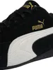 A close-up view of a black Puma sneaker with a white stripe and gold branding. Produktbild-Vorschau