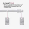 Diagram showing how a distance ring is used with a curtain rod and bracket. Anteprima dell’immagine prodotto