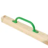 A close-up shot of a green climbing handle attached to a wooden plank. Voir les images du produit